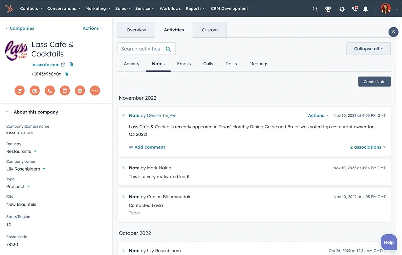 Hubspot interface