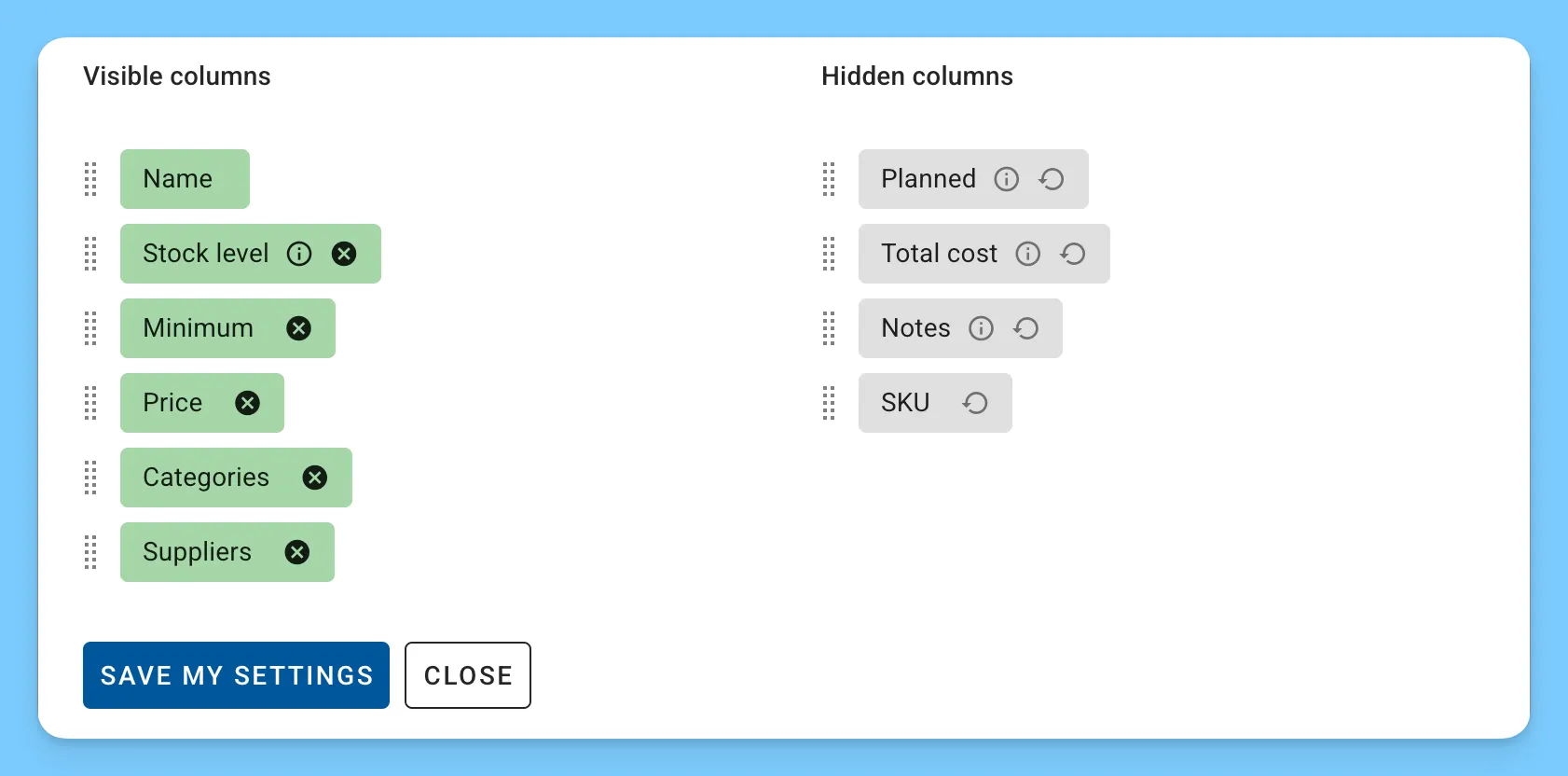 Column customization