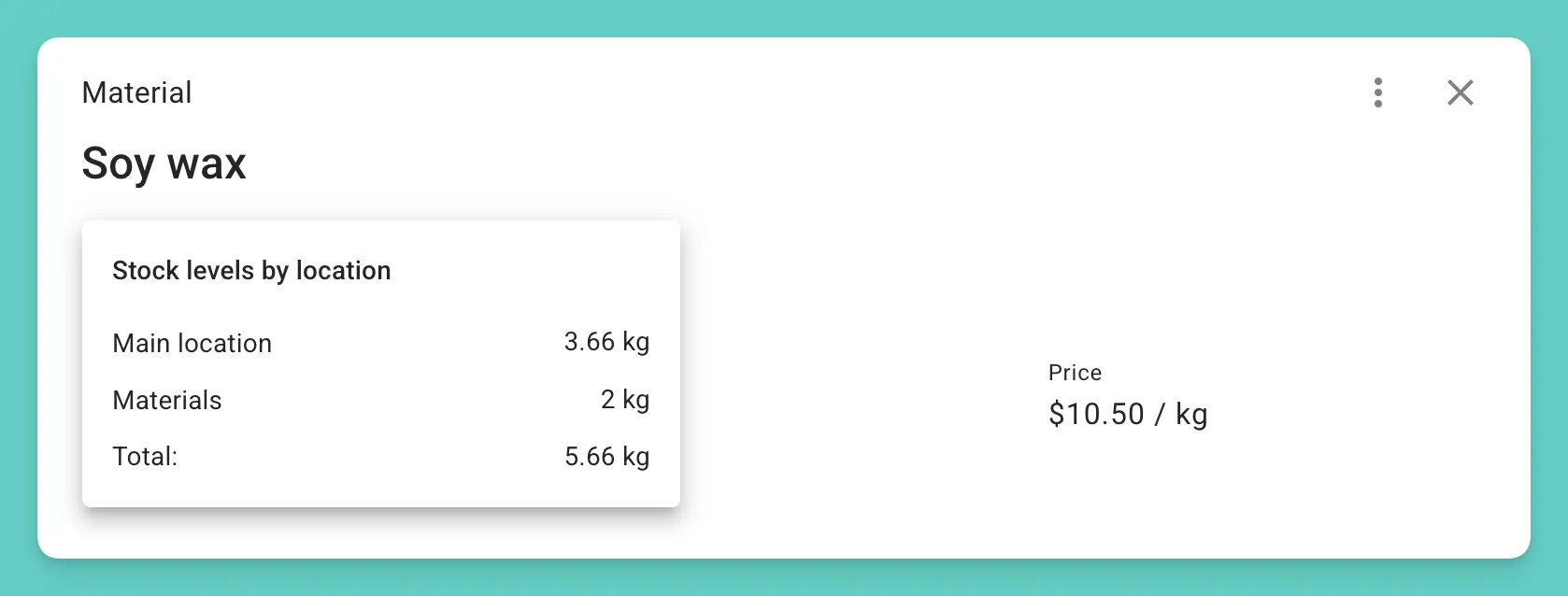 Material stock across all storage locations