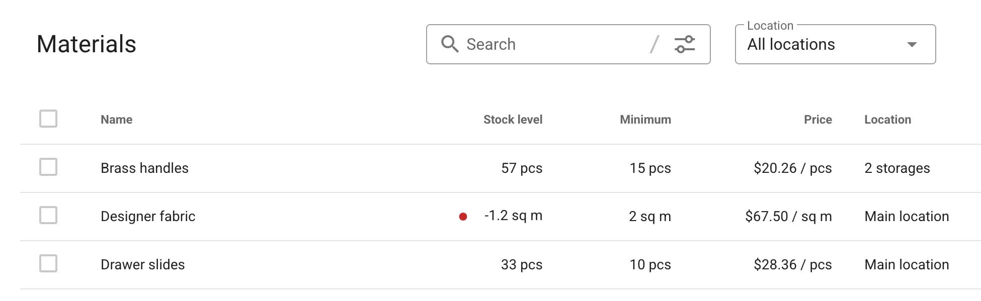 View inventory across all storage locations