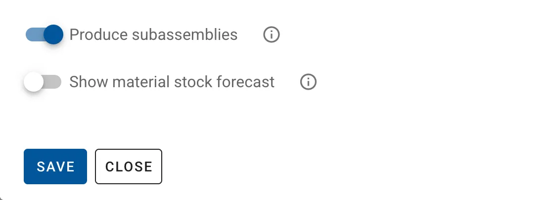 Produce subassemblies toggle