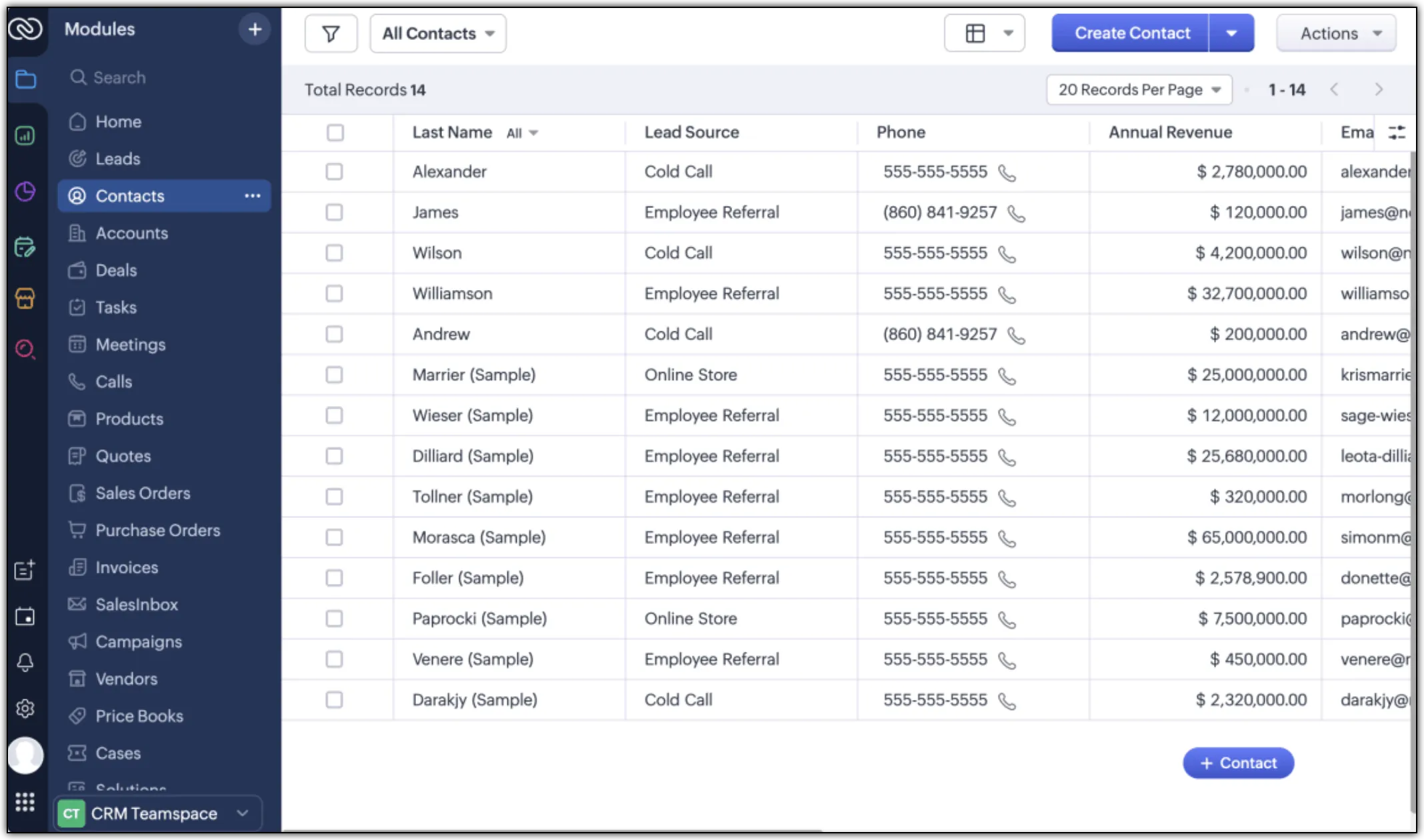 Zoho interface